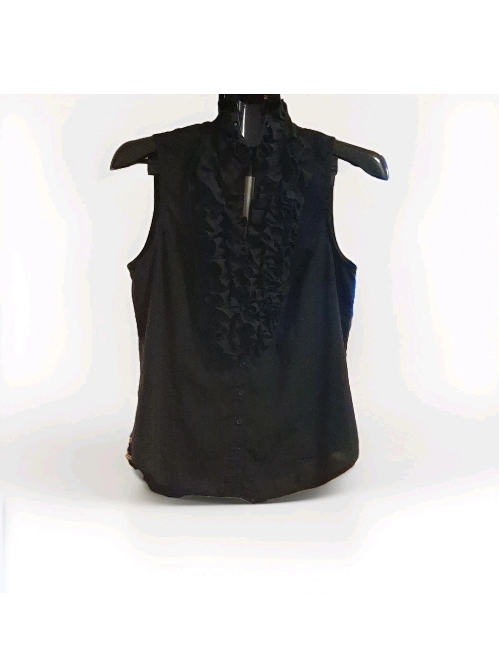 Spense Sleeveless Ruffle Bib Blouse - Black